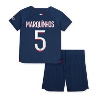 Dres Paris Saint-Germain Marquinhos #5 Domáci pre deti 2023-24 Krátky Rukáv (+ trenírky)